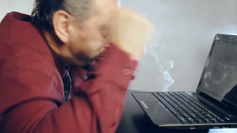 Hard work of a man on a computer Stock Footage 146661903