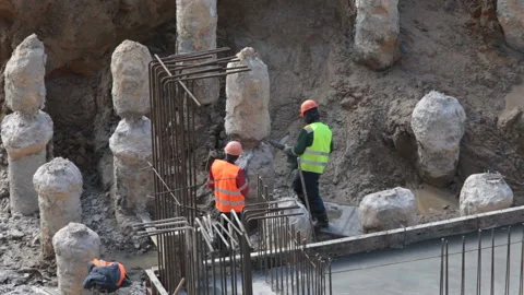 Hard work team of workers with jackhammers Stock Footage 105463302