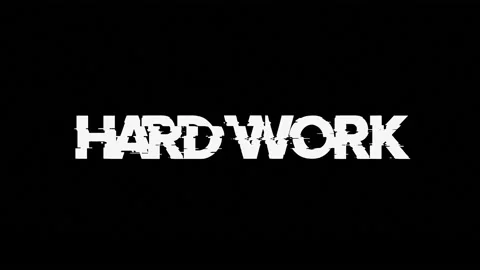 Hard work text with glitch screen effects on a black background. Stock Footage 150771328