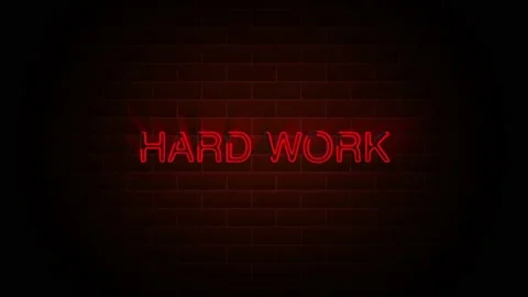 Hard work text on neon sign. Night bright advertisement. Motion graphics. Stock Footage 150768588