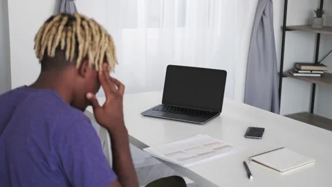 Hard work tired man virtual conference exhausted Stock Footage 204086318