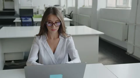 Hard work of young lady in office company Video stock 157968555