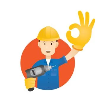 Hard Worker with OK hand symbol Stock Illustration