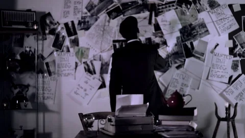 Hard Working Detective Typing on Old Typewriter at Dark Night. Stock Footage 120363798