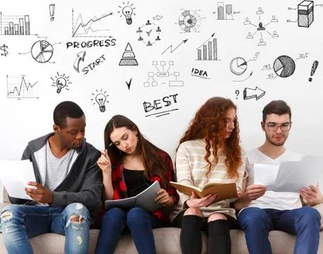 Hard-working students preparing before final exams, collage Stock Photos