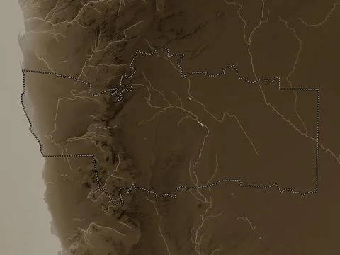 Hardap, Namibia. Elevation map colored in sepia tones with lakes and rivers Stock Illustration
