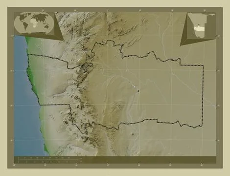Hardap, Namibia. Elevation map colored in wiki style with lakes and rivers Stock Illustration
