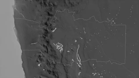 Hardap, Namibia. Grayscaled map with lakes and rivers Stock Illustration
