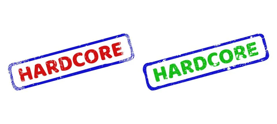 HARDCORE Bicolor Rough Rectangle Stamps with Grunge Styles Stock Illustration
