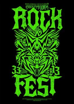 Hardcore Rock Fest design poster template Metal Festival post. Stock Illustration