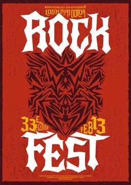 Hardcore Rock Fest design poster template Metal Festival post. Stock Illustration