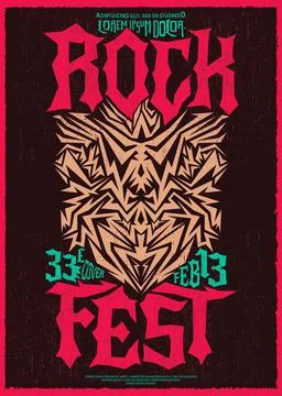 Hardcore Rock Fest design poster template Metal Festival post. Stock Illustration