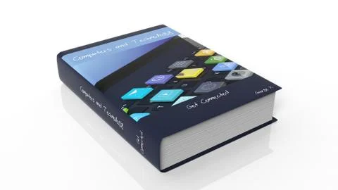 Hardcover book on Computer and Technology with illustration on cover, isolate Ilustración de archivo
