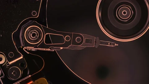 Harddisk moving head writing data on disc Stock Footage 146353102