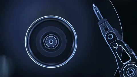 Harddisk moving head writing data on disc Stock Footage 178637655