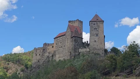 Hardegg Castle Austria Thaya Valley Time-Lapse Stock Footage 343402345