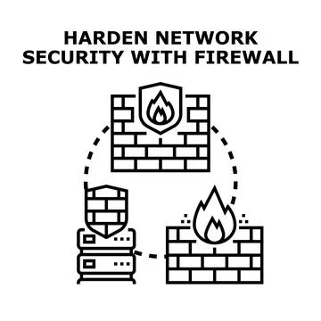 Hardening network security with firewall protecting digital data Stock Illustration