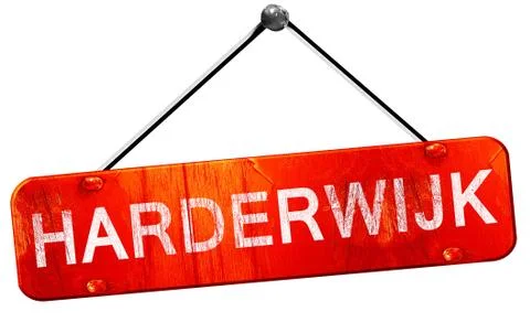 Harderwijk, 3D rendering, a red hanging sign Stock Illustration