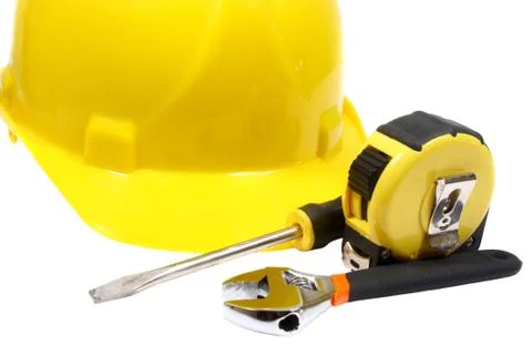 Hardhat and tools Stock Photos
