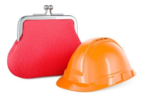 Hardhat with coin purse, 3D rendering Stock Illustration