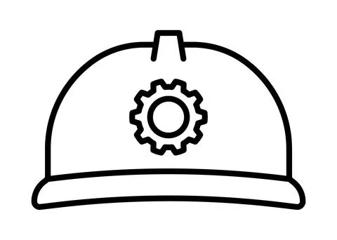 Hardhat for construction worker or engineer line icon. Industrial hat labor o Stock Illustration