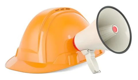 Hardhat with megaphone. 3D rendering Stock Illustration