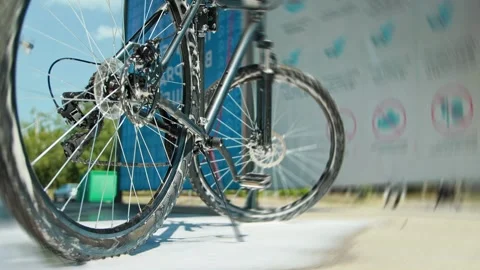 Hardtail mountain bike after touchless cleaning, shows foam dripping off. Cross Stock-Footage 293681959