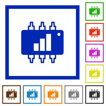 Hardware acceleration flat framed icons 스톡 일러스트
