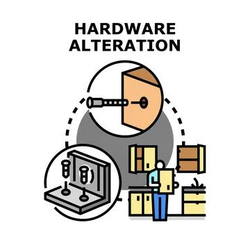 Hardware alteration process for home improvement and furniture assembly Stock Illustration