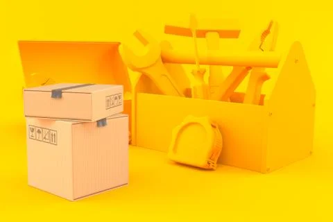 Hardware background with stack of boxes Stock Illustration