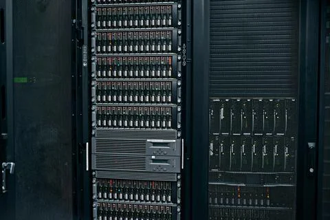 The hardware behind a solid computer network. industrial computers in a data Stock Photos
