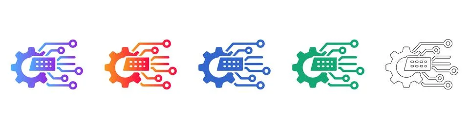 Hardware Circuit Integration Icon Set Stock Illustration