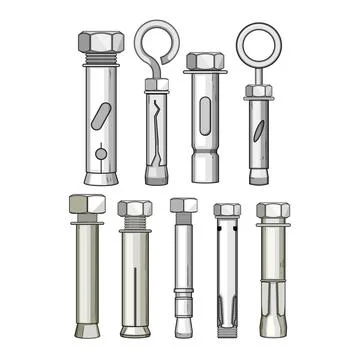 Hardware collection illustrating various expansion bolts and anchors Stock Illustration