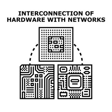 Hardware components connecting with networks concept Stock Illustration