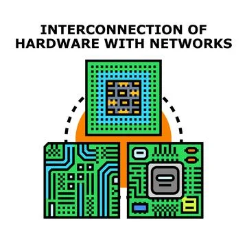 Hardware components connecting with networks concept Stock Illustration