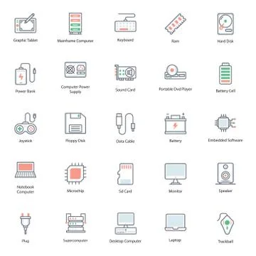 Hardware Components Flat Icons Pack Stock Illustration
