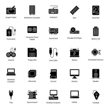 Hardware Components Glyph Icons Pack Stock Illustration