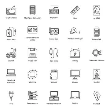 Hardware Components Line Icons Pack Stock Illustration