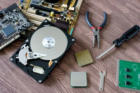 Hardware computer engineering brings computer cpu processor memory  socket pr Stock Photos