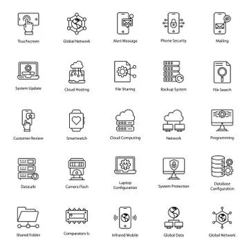 Hardware Configuration Line Icons Pack Stock Illustration