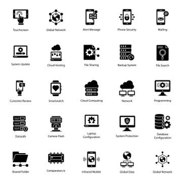 Hardware Configuration Solid Icons Pack Stock Illustration