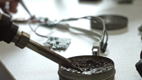 Hardware construction. Soldering a micro controller Stock Footage 90607639