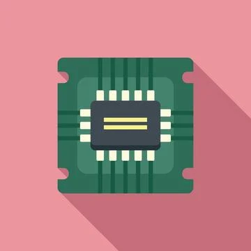 Hardware cpu icon flat . Chip circuit Stock Illustration