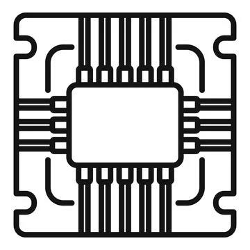 Hardware cpu icon outline . Chip circuit 库存插图