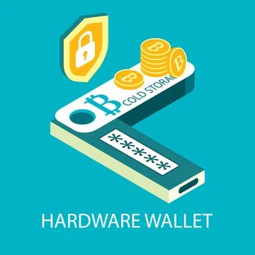 Hardware cryptocurrency wallet, vector isometric illustration. Digital money Stock Illustration