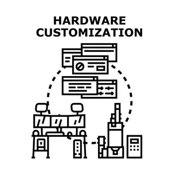Hardware customization concept with computer and production equipment Stock-Illustration