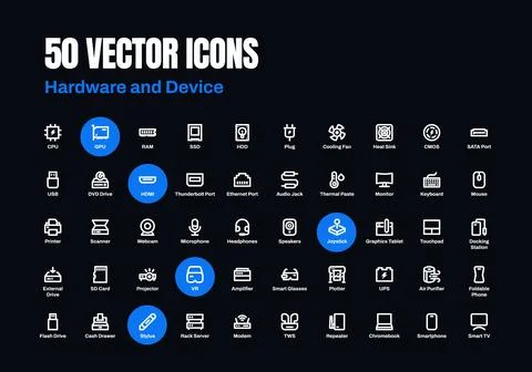 Hardware &amp; Device Icon Set Stock Illustration