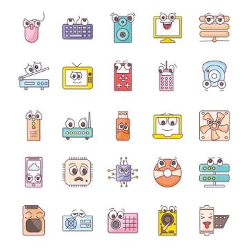 Hardware Devices Doodle Icons Pack Ilustración de archivo