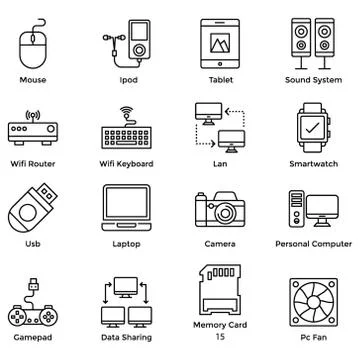 Hardware Devices Icons Pack Stock Illustration