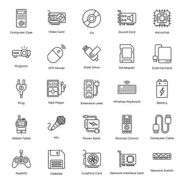 Hardware Devices Line Vectors Pack Stock Illustration